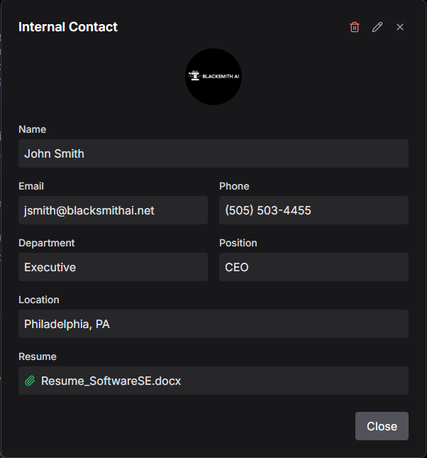 Internal Contact Card